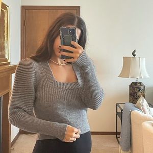 Cropped square neck sweater
